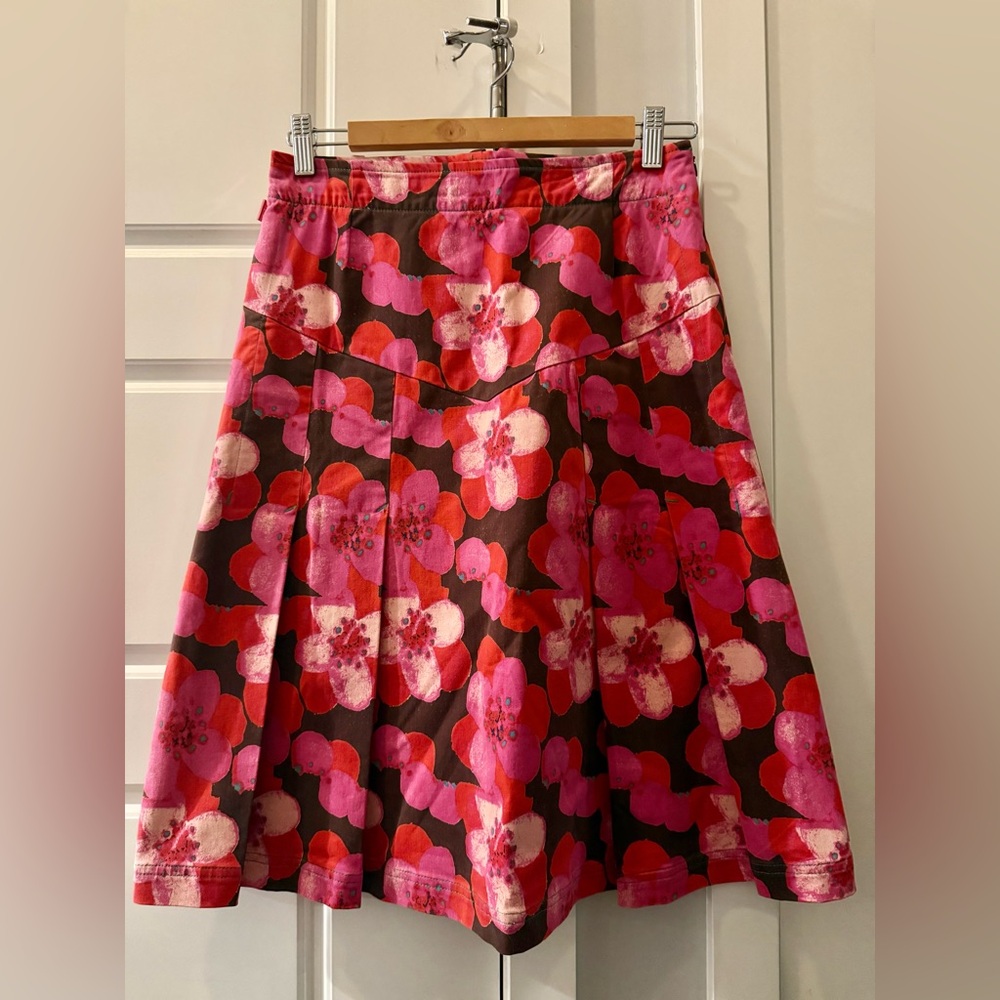 NWT Oilily Sz 2 (34) Brown/ Pink/  Red Floral A-Line Skirt